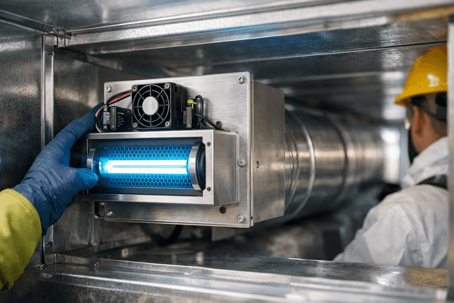 Air scrubber device installed in HVAC duct