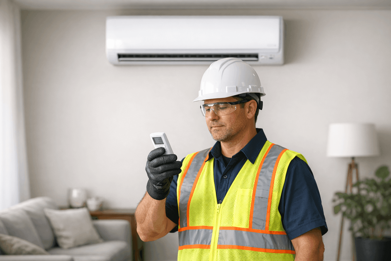 Modern ductless mini-split unit installed in living room