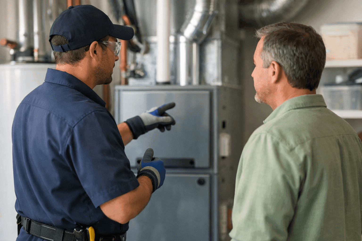 Technician discussing furnace replacement options