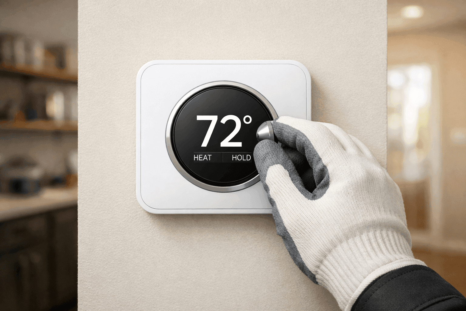 Close-up of modern thermostat being adjusted